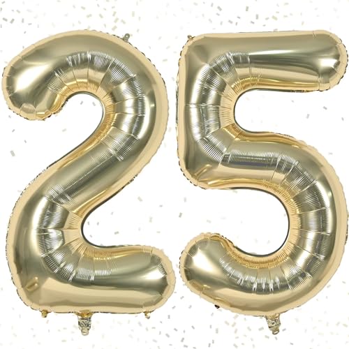 Luftballon 25, 25. Geburtstag, Zahlen 25 Luftballons, Luftballon 25. Geburtstag, Champagner Gold Zahlenballon 25, Folienballon Zahl 25 für Junge Mädchen Jubiläumsparty Dekoration–Fliegt mit Helium von KAINSY