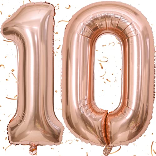 Luftballon Geburtstag XXL Roségold - Riesen Folienballon in 40" | 101cm Geburtstagsdeko | Ballon Zahl Deko zum Geburtstag | fliegt mit Helium (Zahl 10) von KAINSY