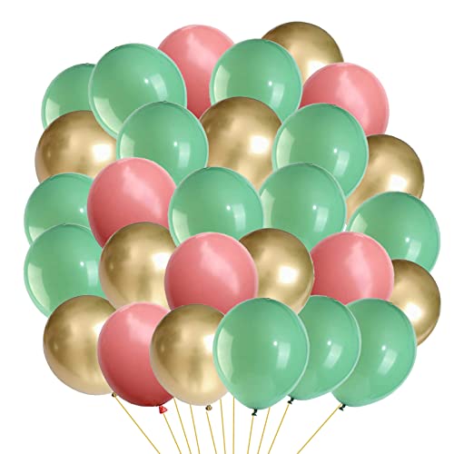 Luftballons Grün Gold 60 Stück Retro Rosa Luftballons Metallic Gold Luftballons Helium Ballons Set für Hochzeit, Geburtstag, Babyparty, Navy Partydeko Deko, 12 Zoll von KAINSY