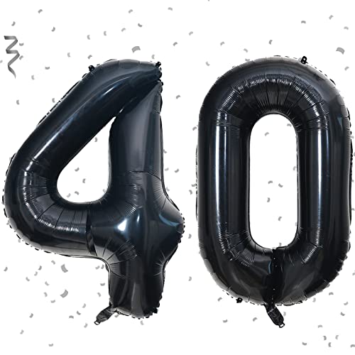 XXL Folienballon Zahl 40, Nummer 40 Geburtstag Dekoration 40 Jahre Zahlenballon 100cm, Fliegt mit Helium Schwarz Zahl 40 von KAINSY
