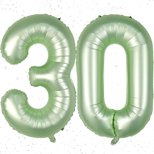 Zahlen Luftballon 30, Riesige Salbeigrün Geburtstag Folienballon 30, Luftballon Zahl 30 Helium Zahlenballon für Männer Frauen 30 Jare Geburtstag Jubiläum Party Dekoration, Fliegt mit Helium von KAINSY