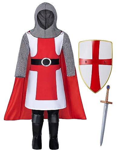 KAIPUTE Jungen Mittelalterliches Ritterkostüm für Kinder Rollenspiel Party Cosplay 3-5T Rot von KAIPUTE