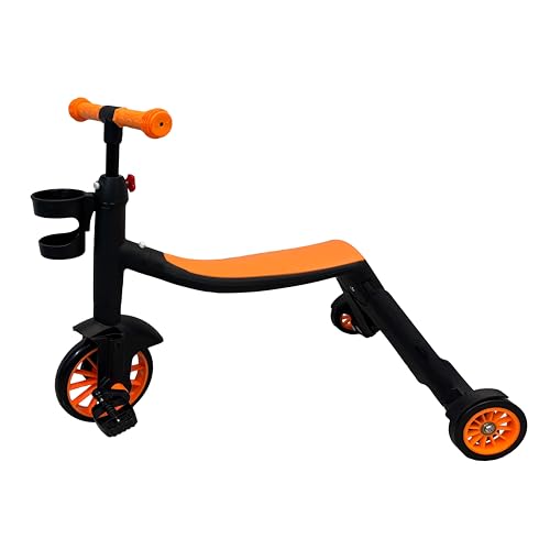 KAJILE 7-in-1-Dreirad für Kleinkinder,Innen- und Außen-Scooter,Gleichgewichtslaufrad,Kinder-Triangle Multifunktionales Kinderfahrrad mit dreistufig verstellbarem Lenker,Orange von KAJILE