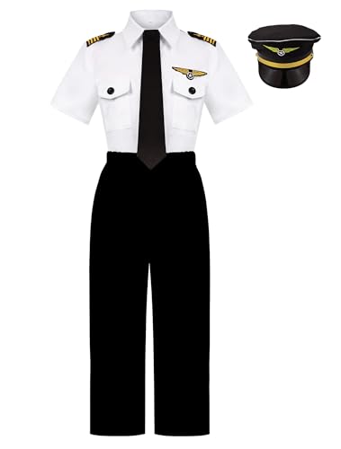 KAKALVER Kinder-Pilotenkostüm für Jungen, Fluggesellschaftskapitän, Pilotenuniform, für Jungen, Karrieretag, Kostüm, Geschenke KAKALVER Kinder-Pilotenkostüm für Jungen, Fluggesellschaftskapitän, Pilotenuniform, für Jungen, Karrieretag, Kostüm, Geschenke von KAKALVER