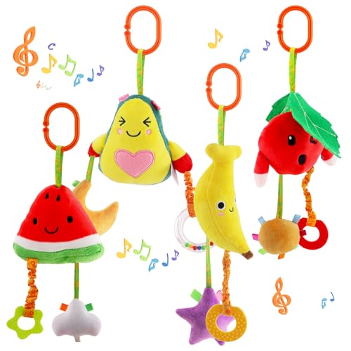 KAKIBLIN Baby Hängende Rassel Spielzeug, 4 Stück, Autositz Kinderwagen Spielzeug, weiches Quietschspielzeug für Baby, Neugeborene, Säugling, Auto, Bett, Krippe, Reiseaktivität, Banane und Avocado KAKIBLIN Baby Hängende Rassel Spielzeug, 4 Stück, Autositz Kinderwagen Spielzeug, weiches Quietschspielzeug für Baby, Neugeborene, Säugling, Auto, Bett, Krippe, Reiseaktivität, Banane und Avocado von KAKIBLIN