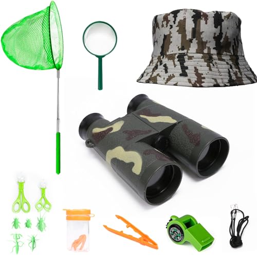 KAKOO Forscherset für Kinder ab 6: Pfadfinder Ausrüstung mit Fernglas, Insektenfänger, Kompass, Naturforscher Abenteuer Set für Outdoor Camping von KAKOO