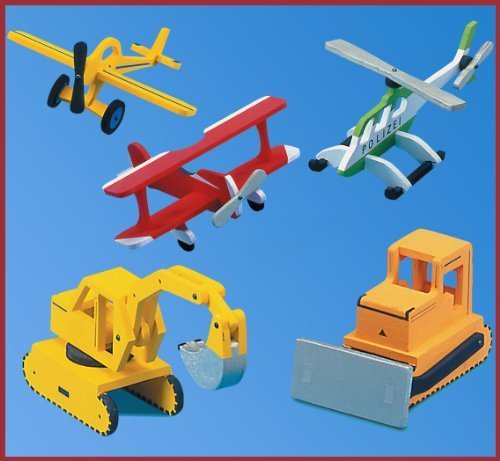 Kaleas Laubsägevorlage 5 Modelle Hubschrauber/Flugzeug/Bagger/Raupe/Doppeldecker von KALEAS
