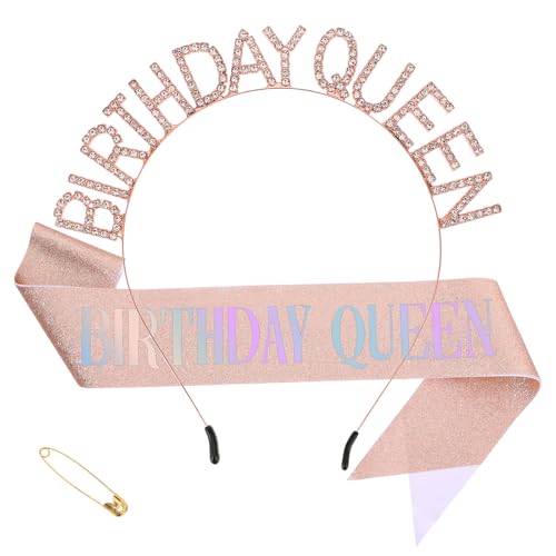 Geburtstagsschärpe, Geburtstagskrone für Frauen, Geburtstagskönigin, Geburtstagsdiademe für Frauen, Roségoldene Geburtstagsschärpe und Krone, Strass-Glitzer-Stirnband-Set, Happy Birthday-Dekor-Accesso Geburtstagsschärpe, Geburtstagskrone für Frauen, Geburtstagskönigin, Geburtstagsdiademe für Frauen, Roségoldene Geburtstagsschärpe und Krone, Strass-Glitzer-Stirnband-Set, Happy Birthday-Dekor-Accesso von KALIONE
