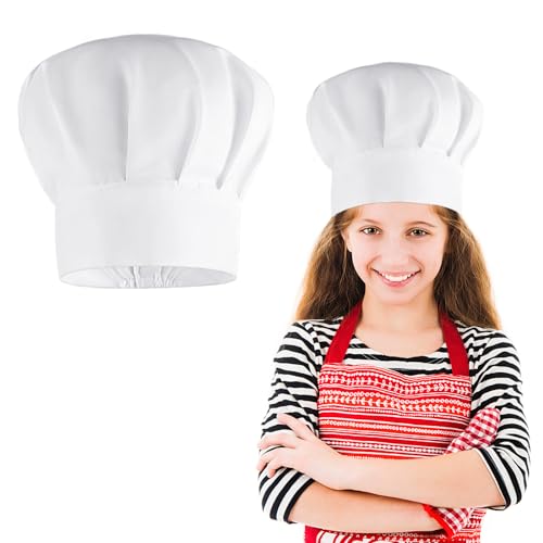 KALIONE Kochmütze für Kinder, verstellbare weiße Kochmütze, elastische Kochmütze aus Baumwolle, Küchenchef-Kappen zum Kochen, Backen, Party, Schule, Zuhause von KALIONE