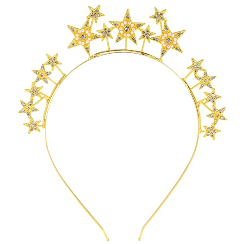 Sterne Haarreif, Stern Haarband Haarschmuck Stern Geburtstag Party Sterne Stirnband Strass Stern Krone Stirnbänder Braut Stirnband für Frauen Mädchen Haarschmuck für Hochzeit (Gold) von KALIONE