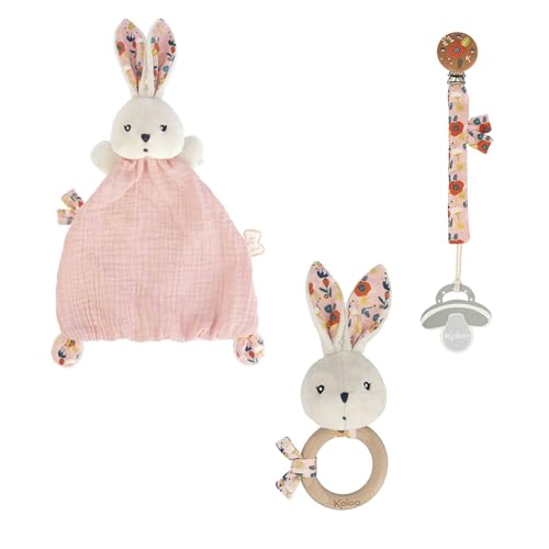 KALOO - Baby Geschenkset zur Geburt - 3-teilig: Schmusetuch Hase 22 cm + Rassel + Schnullerhalter - Schöner Mohnblumen-Druck - ab der Geburt - K390043 KALOO - Baby Geschenkset zur Geburt - 3-teilig: Schmusetuch Hase 22 cm + Rassel + Schnullerhalter - Schöner Mohnblumen-Druck - ab der Geburt - K390043 von KALOO