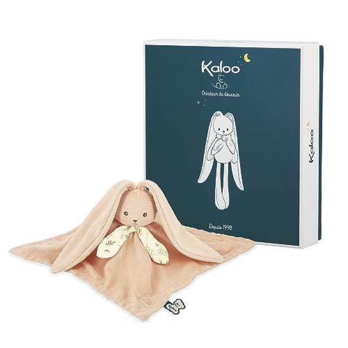 KALOO - Lapinoo - Pfirsichfarbenes Hasen-Kuscheltuch - Plüschtier Baby - Quadratisch 30 x 30 cm - Zwei Materialien Viskose und Cord Sehr Weich - Geschenkbox - Ab Geburt, K218017 von KALOO