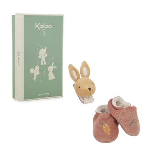 KALOO - Set mit Armband und Schühchen Hase - Armband und Schühchen mit Glöckchen - Raffiniertes Geschenk zur Geburt - Fördert die Entwicklung und die Motorik - Personalisierbare Geschenkbox - K210009 von KALOO