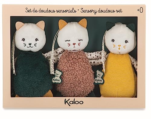 KALOO - Stimuli - Meine kleinen Streichel-Katzen - 3er-Set sensorische Plüschtiere - Entwicklungsspielzeug für Motorik und Handhabung - 14 cm - ab Geburt, K971600 von KALOO