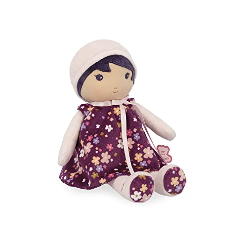KALOO - Tendresse – Meine 1. Puppe aus violettem Stoff – Stoffpuppe 32 cm – Blumenkleid – Abnehmbarer Bloomer – schöne Geschenkbox und personalisierbares Band – ab der Geburt, K20002 von KALOO