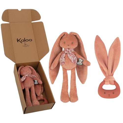 Kaloo - Baby Geschenkset zur Geburt - 2 Stück: Schmusetuch Kaninchen 25 cm + Silikon-Beißring - Lapinoo - Farbe Terracotta - ab Geburt - K390040 von KALOO