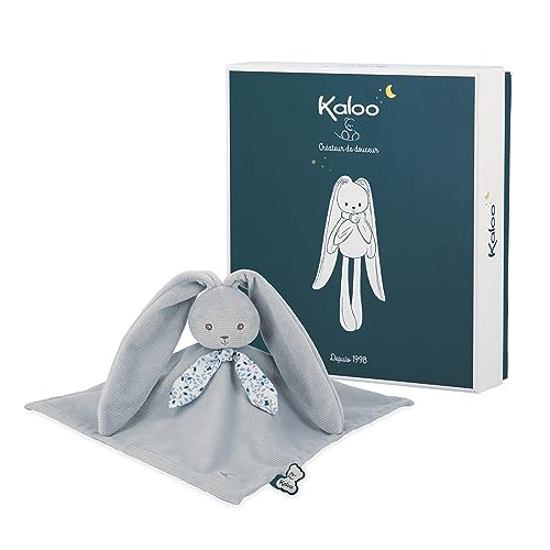 KALOO - Lapinoo - Blaues Hasen-Schmusetuch - Plüschtier Baby - Quadratisch 30 x 30 cm - Zwei Materialien Viskose und Cord Sehr Weich - Geschenkbox - Ab Geburt, K218003 von KALOO