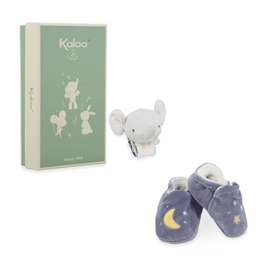 KALOO - Set Armband und Schühchen Elefant - Armband und Schühchen mit Glöckchen - Raffiniertes Geschenk zur Geburt - Fördert die Entwicklung und die Motorik - Personalisierbare Geschenkbox - K210010 von KALOO