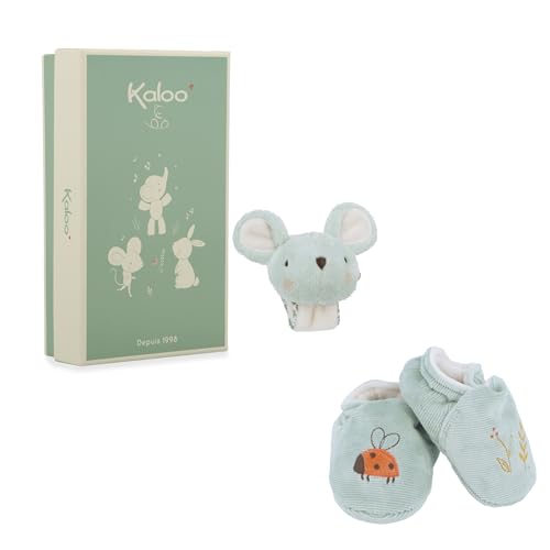 KALOO - Set Armband und Schühchen Maus - Armband und Schühchen mit Glöckchen - Raffiniertes Geschenk zur Geburt - Fördert die Entwicklung und die Motorik - Personalisierbare Geschenkbox - K210011 von KALOO