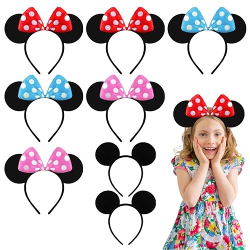 KALUROIL Mickey Mouse Ohren Headband Set Minnie Mouse Ohre 8 Stück mit Schleife für Damen, in Pink, Rot, Blau und Schwarz, für jedes Kopfmaß geeignet, Party Nacht, Cartoon Club KALUROIL Mickey Mouse Ohren Headband Set Minnie Mouse Ohre 8 Stück mit Schleife für Damen, in Pink, Rot, Blau und Schwarz, für jedes Kopfmaß geeignet, Party Nacht, Cartoon Club von KALUROIL