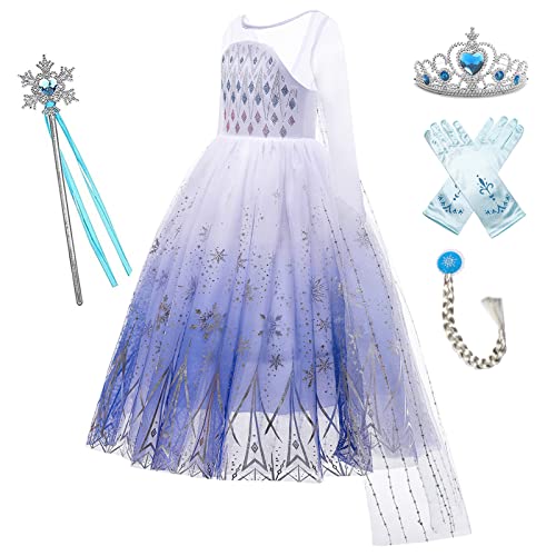 KANDEMY Mädchen Elsa Prinzessin Kostüm Faschingskostüme für Kinder Eisprinzessin Kleider für Karneval Rollenspiel Geburtstag Party Weiß 120 von KANDEMY