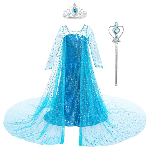 KANDEMY Mädchen Elsa Kostüm Prinzessin Schneekönigin Verkleidung Kinder Kleid mit Umhang Glänzende Faschingskosüme für Karneval Party Cosplay KANDEMY Mädchen Elsa Kostüm Prinzessin Schneekönigin Verkleidung Kinder Kleid mit Umhang Glänzende Faschingskosüme für Karneval Party Cosplay von KANDEMY