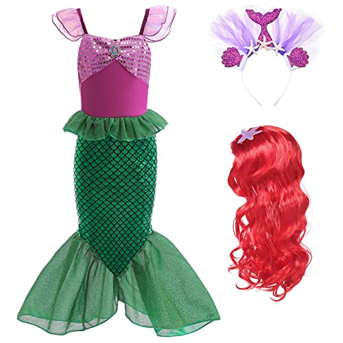 KANDEMY Mädchen Meerjungfrau Kostüme Prinzessin Arielle Kostüm Faschingskostüme für Kinder Karneval Kostüm Rollenspiel Geburtstag Party Mehrfarbig-D90 100 von KANDEMY