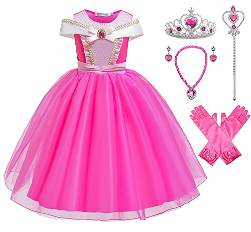 KANDEMY Mädchen Prinzessin Aurora Kostüm Dornröschen Kleid Belle Kostüm Prinzessinnen Kleider Kinder Geburtstag Faschingskostüme Karneval Rollenspiel Party Rosa 120 von KANDEMY