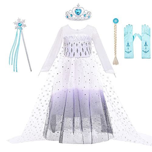 KANDEMY Mädchen Prinzessin Kleid Elsa Kostüm Fasching Kostüme für Kinder Eisprinzessin Kleider Faschingskostüme Cosplay Karneval Geburtstag Party Weiß 100 von KANDEMY