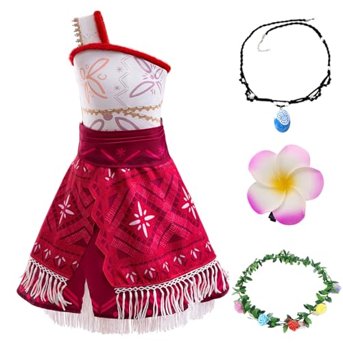 KANDEMY Mädchen Vaiana Kostüm 4 Stück Moana Prinzessin Kleid Kinder Faschingskostüm mit Halskette Blumenkranz Haarclip KANDEMY Mädchen Vaiana Kostüm 4 Stück Moana Prinzessin Kleid Kinder Faschingskostüm mit Halskette Blumenkranz Haarclip von KANDEMY