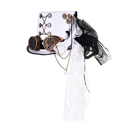 KANGQL Steampunk Top Hat, Steampunk Herren Hut mit Brille Gay Zylinder Steampunk Bowler Zylinder Vintage Halloween Zylinder Gothic Karneval Nachtclub Weiß KANGQL Steampunk Top Hat, Steampunk Herren Hut mit Brille Gay Zylinder Steampunk Bowler Zylinder Vintage Halloween Zylinder Gothic Karneval Nachtclub Weiß von KANGQL