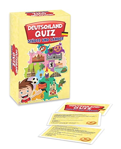 Kartenspiel Familienquiz für Kinder und Erwachsene Quizspiel für die Ganze Familie Reisespiel | Deutschland Quiz Städte und Ländern | 50 Karten | 200 Fragen | Alter 7+ von KANGUR