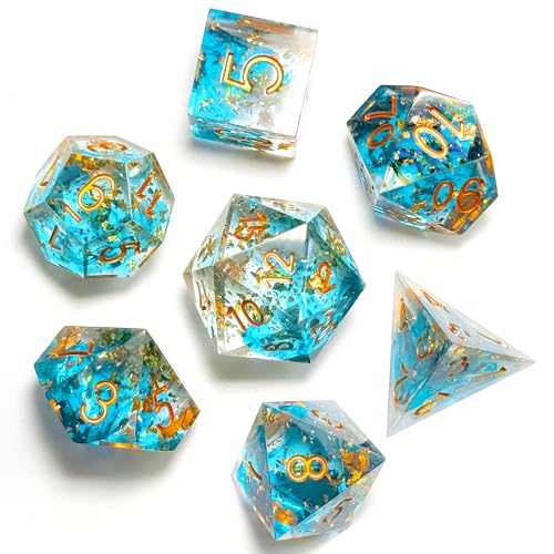 KAOTPO 7 Teilig DND Würfel Set, Doppel-Farben Würfelset mit Würfelbeutel, Dungeons and Dragons Würfel für DND RPG MTG Rollenspiele (blau) von KAOTPO