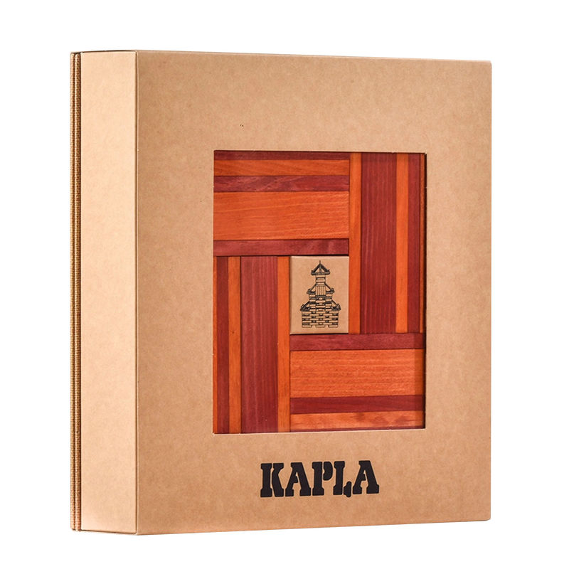 Holzbauplättchen FARBE 40-teilig mit Bastelbuch in rot/orange von KAPLA®