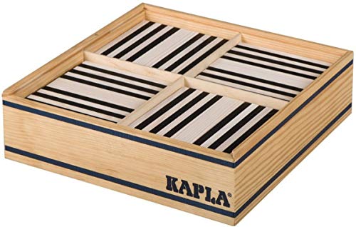 Kapla 100ER KASTEN SCHWARZ UND WEISS - 50 schwarze Plättchen und 50 weiße Plättchen in einem Holzkasten von KAPLA