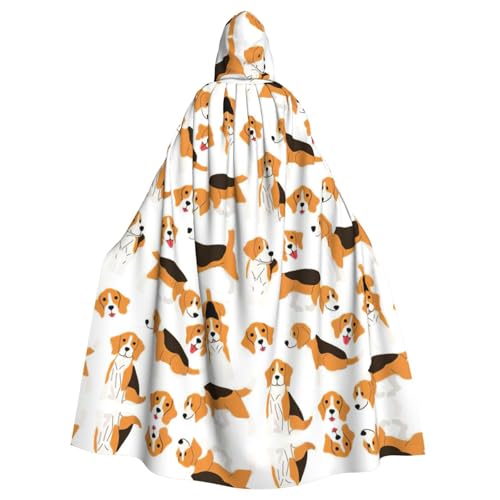 Beagle-Hunde-Aufdruck, 140 cm Länge, Vampir-Kapuzenumhang, Kapuzenumhang für Halloween, Rollenspiele mit Krawatte von KAPPTYY