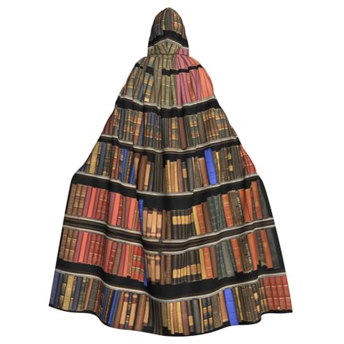 Bibliotheks-Bücherregal-Druck, 140 cm Länge, Vampir-Kapuzenumhang, Kapuzenumhang für Halloween, Rollenspiele mit Krawatte von KAPPTYY