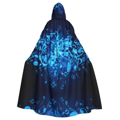 Blauer Vampir-Kapuzenumhang mit Musiknoten-Druck, 140 cm Länge, Kapuzenumhang für Halloween, Rollenspiele mit Krawatte von KAPPTYY