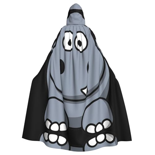 Cartoon-Nilpferd-Druck, 140 cm Länge, Vampir-Kapuzenumhang, Kapuzenumhang für Halloween, Rollenspiele mit Krawatte von KAPPTYY