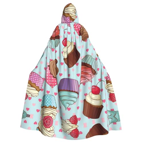 Cupcake-Motiv, 140 cm Länge, Vampir-Kapuzenumhang, Kapuzenumhang für Halloween, Rollenspiele mit Krawatte Cupcake-Motiv, 140 cm Länge, Vampir-Kapuzenumhang, Kapuzenumhang für Halloween, Rollenspiele mit Krawatte von KAPPTYY