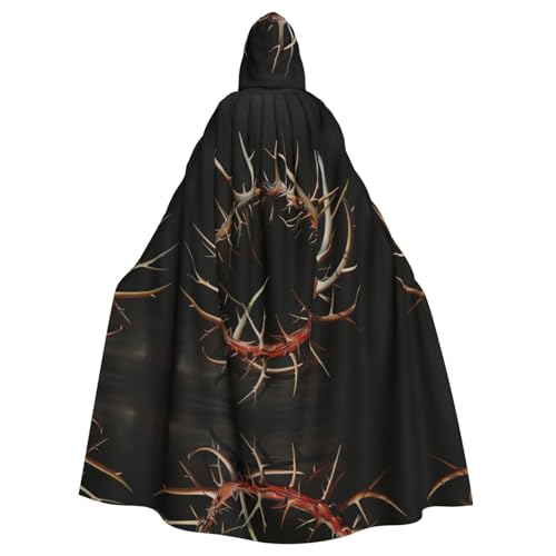 Dornenkronen-Druck, 140 cm Länge, Vampir-Kapuzenumhang, Kapuzenumhang für Halloween, Rollenspiele mit Krawatte Dornenkronen-Druck, 140 cm Länge, Vampir-Kapuzenumhang, Kapuzenumhang für Halloween, Rollenspiele mit Krawatte von KAPPTYY