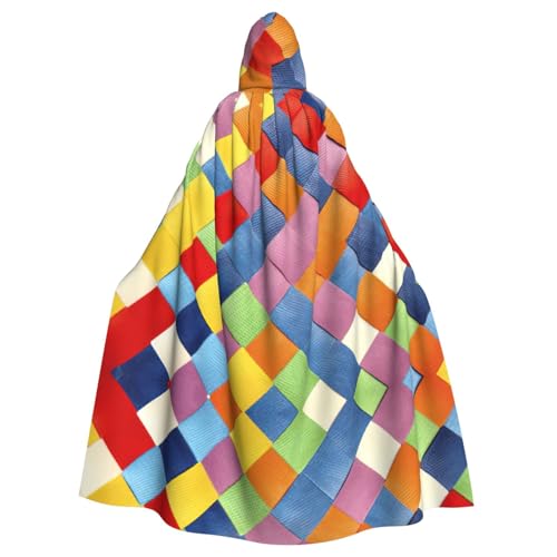 Farbenfroher karierter Druck, 140 cm Länge, Vampir-Kapuzenumhang, Kapuzenumhang für Halloween, Rollenspiele mit Krawatte Farbenfroher karierter Druck, 140 cm Länge, Vampir-Kapuzenumhang, Kapuzenumhang für Halloween, Rollenspiele mit Krawatte von KAPPTYY