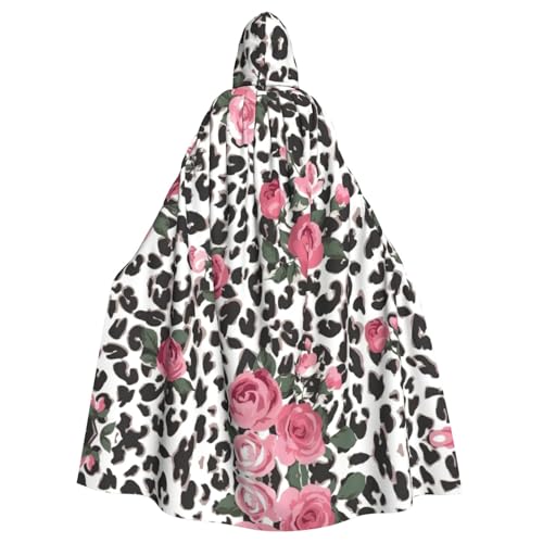 Kapuzenumhang mit niedlichem Rosen, Leopardenmuster, 140 cm Länge, Vampir-Kapuzenumhang für Halloween, Rollenspiele mit Krawatte von KAPPTYY