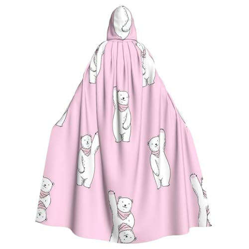 Rosafarbener Eisbär-Aufdruck, 140 cm Länge, Vampir-Kapuzenumhang, Kapuzenumhang für Halloween, Rollenspiele mit Krawatte von KAPPTYY