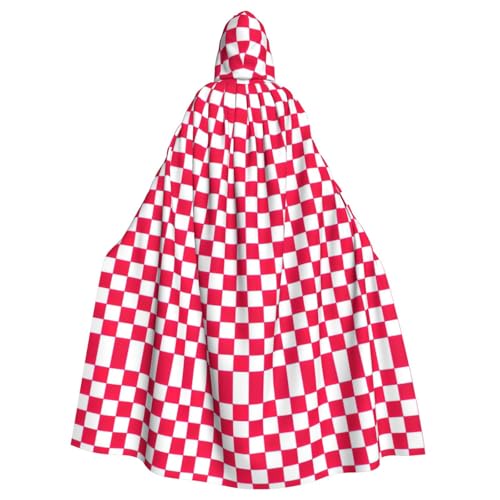 Rot-weißer Druck, 140 cm Länge, Vampir-Kapuzenumhang, Kapuzenumhang für Halloween, Rollenspiele mit Krawatte Rot-weißer Druck, 140 cm Länge, Vampir-Kapuzenumhang, Kapuzenumhang für Halloween, Rollenspiele mit Krawatte von KAPPTYY