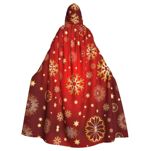 Roter Hintergrund goldener Schnee-Druck, 140 cm Länge, Vampir-Kapuzenumhang, Kapuzenumhang für Halloween, Rollenspiele mit Krawatte von KAPPTYY