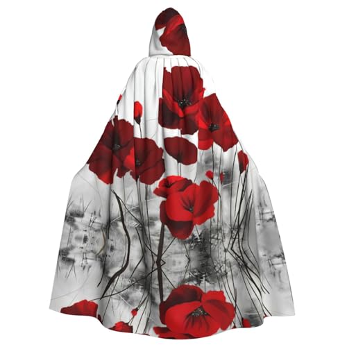 Roter Mohnblumen-Druck, 140 cm Länge, Vampir-Kapuzenumhang, Kapuzenumhang für Halloween, Rollenspiele mit Krawatte Roter Mohnblumen-Druck, 140 cm Länge, Vampir-Kapuzenumhang, Kapuzenumhang für Halloween, Rollenspiele mit Krawatte von KAPPTYY