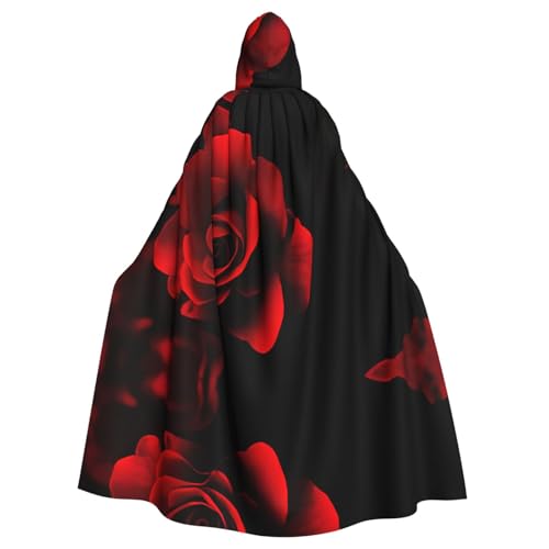 Roter Rosen-Druck, 140 cm Länge, Vampir-Kapuzenumhang, Kapuzenumhang für Halloween, Rollenspiele mit Krawatte von KAPPTYY