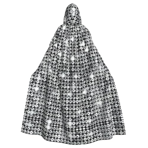 Silberner Pailletten-Umhang mit glitzerndem Muster, 140 cm Länge, Vampir-Kapuzenumhang, Kapuzenumhang für Halloween, Rollenspiele mit Krawatte von KAPPTYY