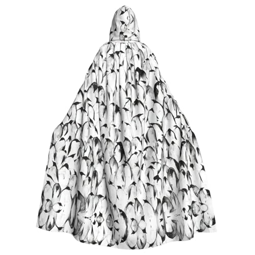 Stilvoller Umhang mit Pinguin-Muster, 140 cm Länge, Vampir-Kapuzenumhang für Erwachsene, Kapuzenumhang für Halloween, Rollenspiele mit Krawatte von KAPPTYY